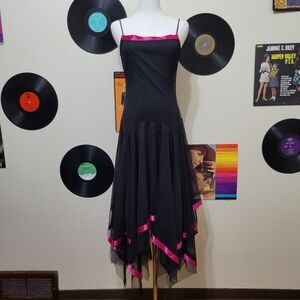 Be Smart | 90s Vintage Black Mesh Hanky Hem Goth Fairy Dress